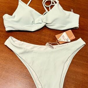 Berlook Mint Green Ribbed Two Piece Bikini Set Medium NWT